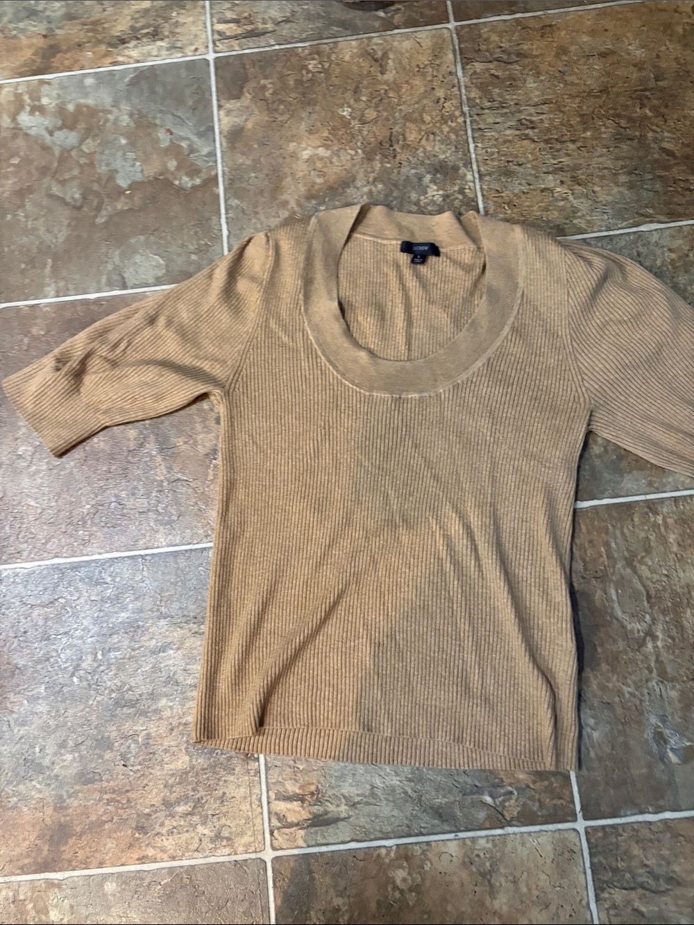 J CrewRibbed Scoop Neck Short-Sleeve Sweater in Camel